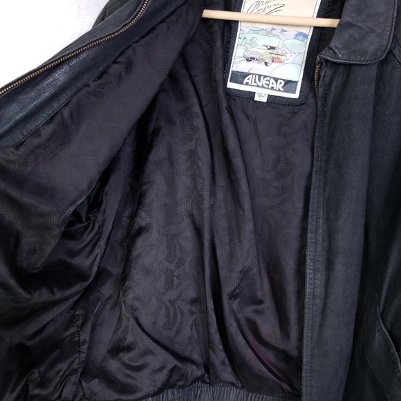 Vtg Luis Alvear "Brass Plum" Womens L Black Leather Bomber Jacket Full Zip Front - Picture 6 of 9